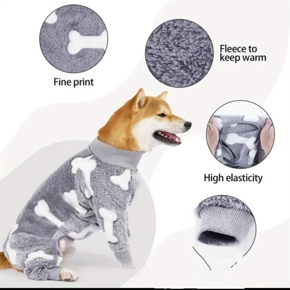 Gray and White Fleece Dog Onesie
